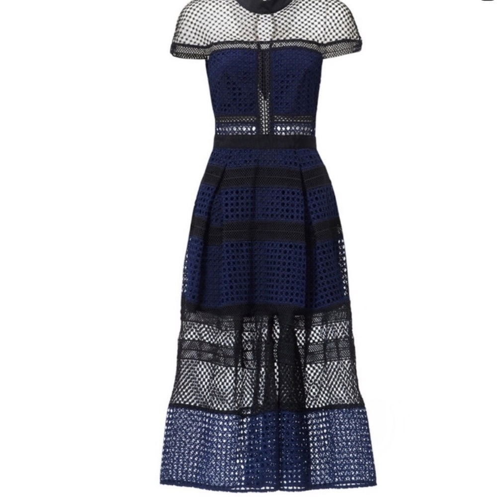 Self-Portrait Black and Blue Midi Dress - Picture 2 of 3